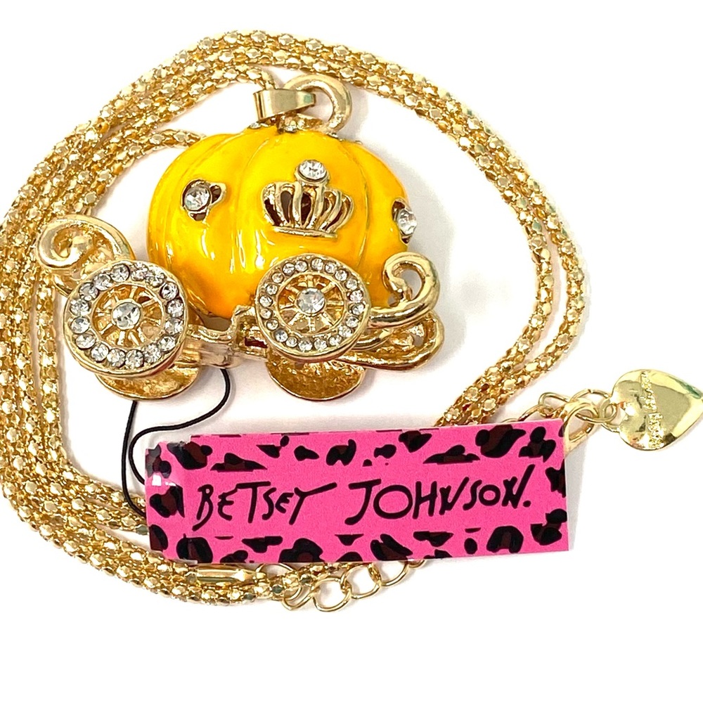 Authentic Betsey Johnson 3D Enamel Yellow Princess Carriage Pendant Neck… - Picture 8 of 9